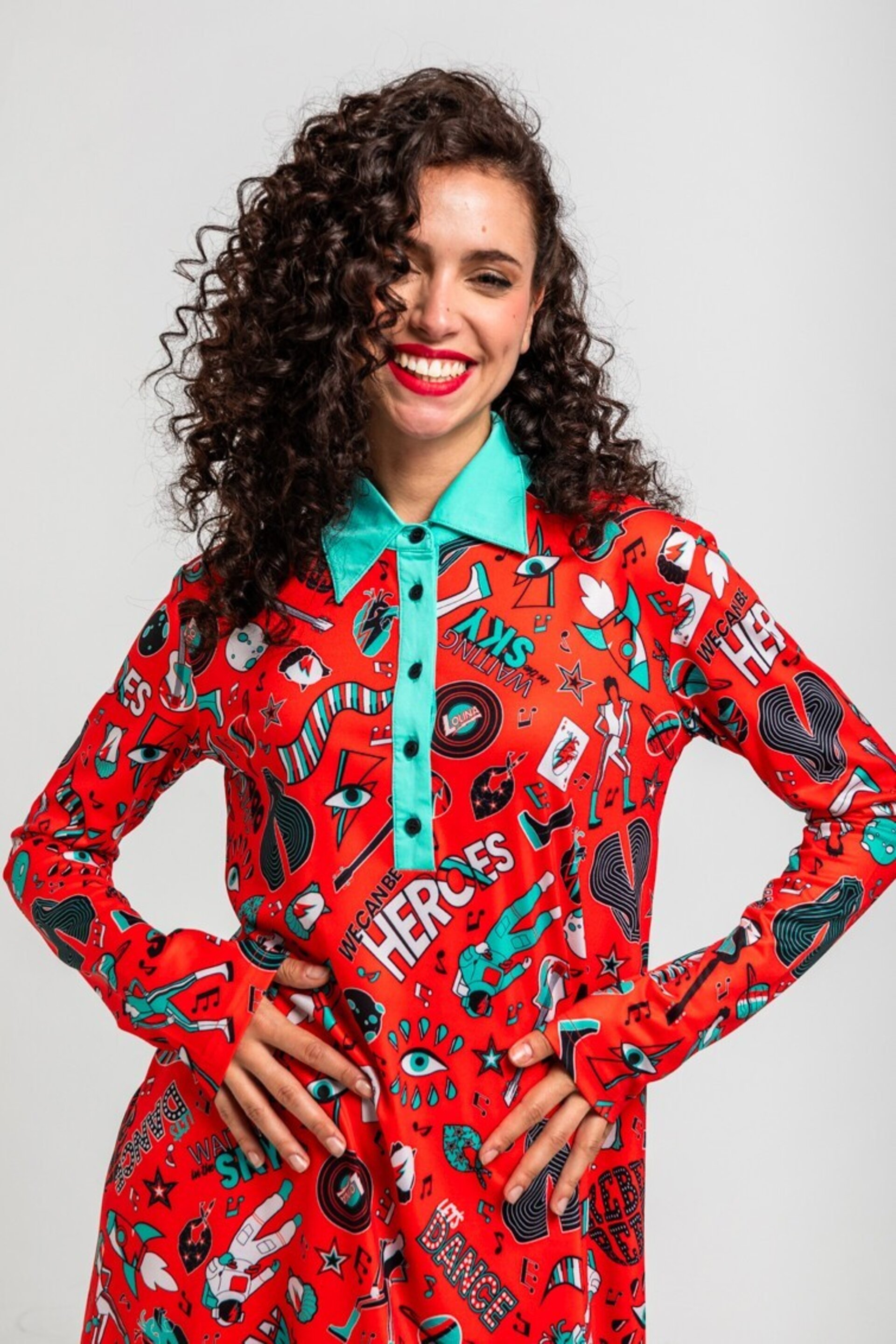 Vestido polo rojo de estampado Bowie de Lolina - 2