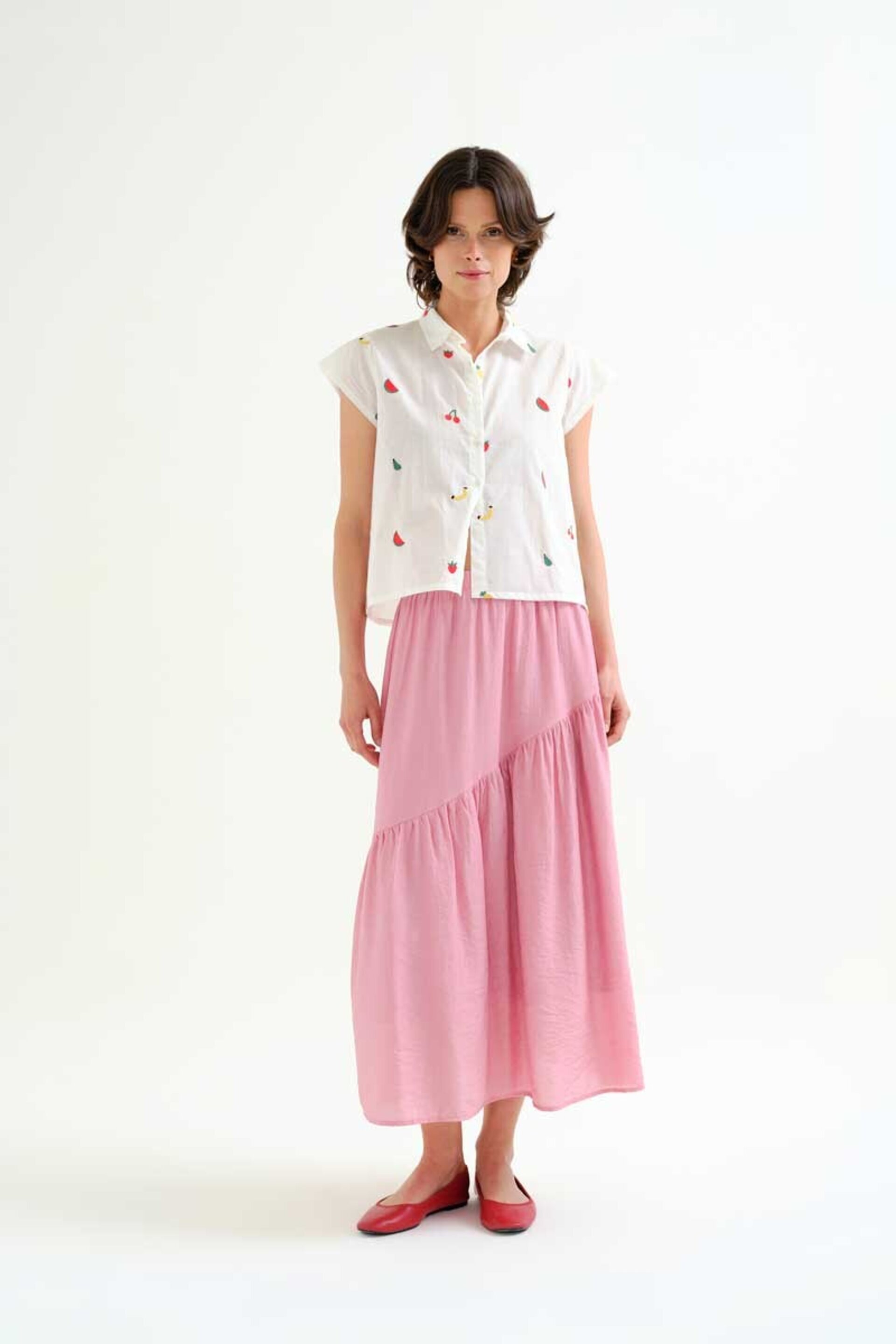 Camisa blanca 100% algodón con bordado de ensalada de frutas compañía fantástica - 2