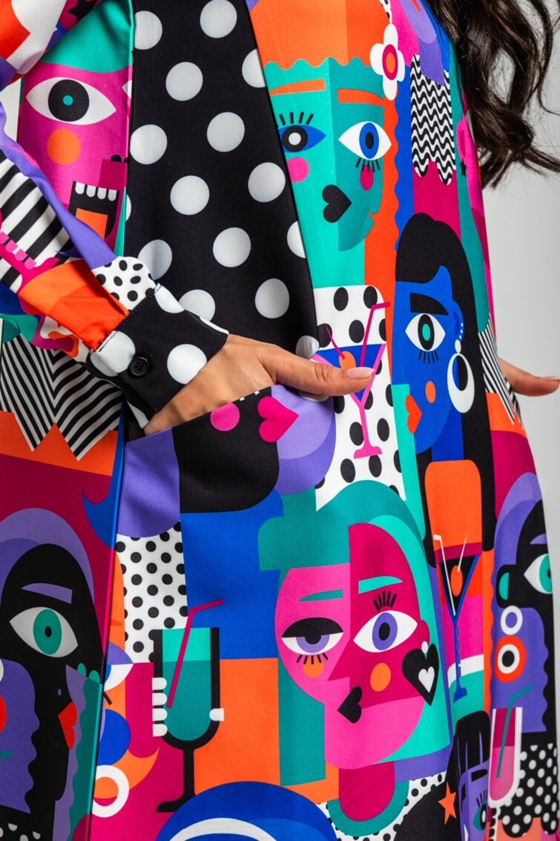 Vestido corte A bolsillos estampado geométrico caras Picasso imperfecta lolina - 6
