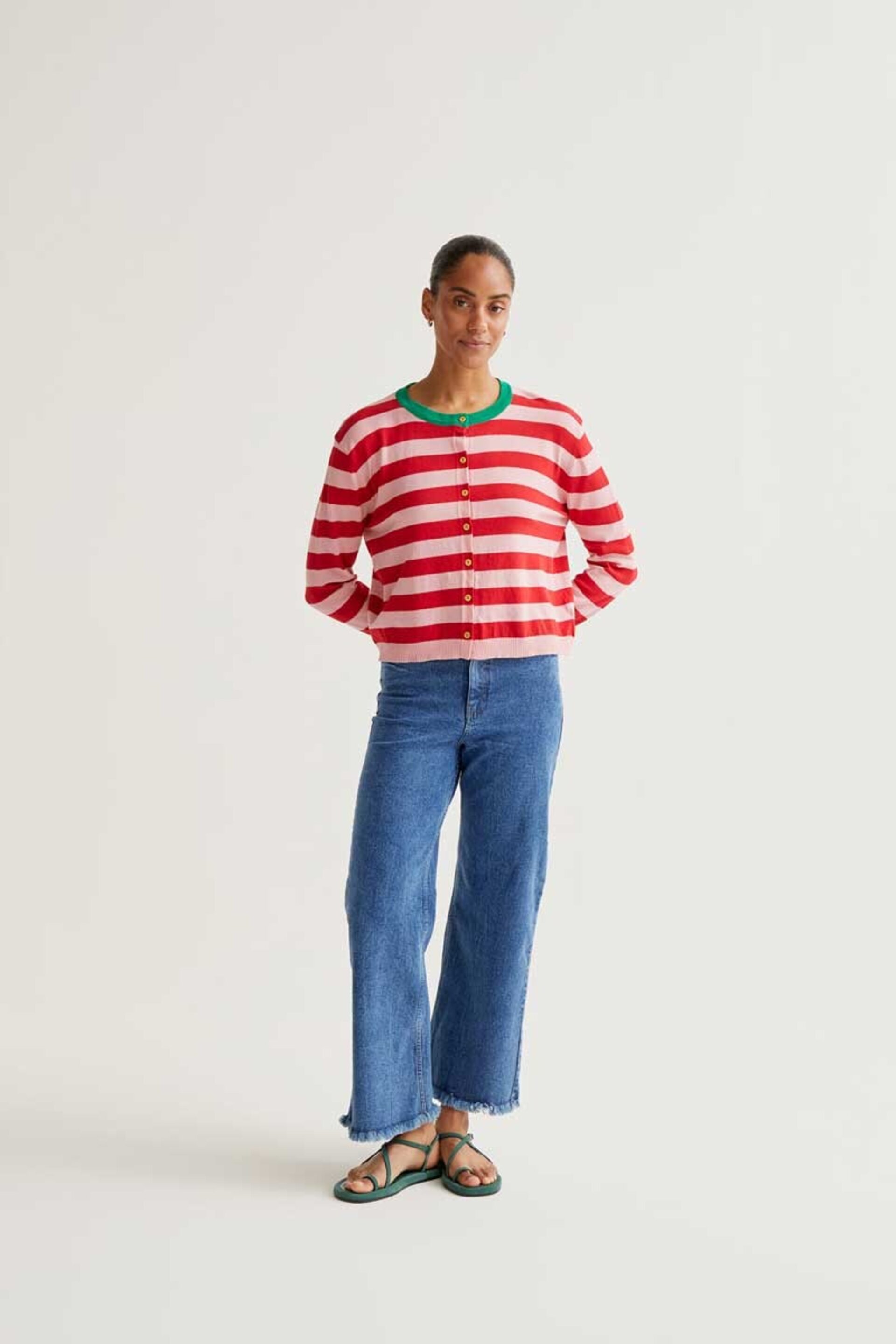 Cardigan de puntos suave con estampado de rayas rosa y rojo compañía fantástica - 2