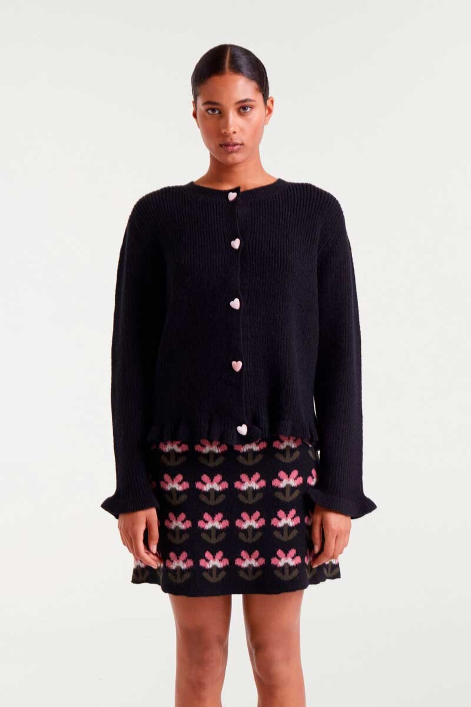 Cardigan punto negro con detalle de corazones compañía fantástica - 1