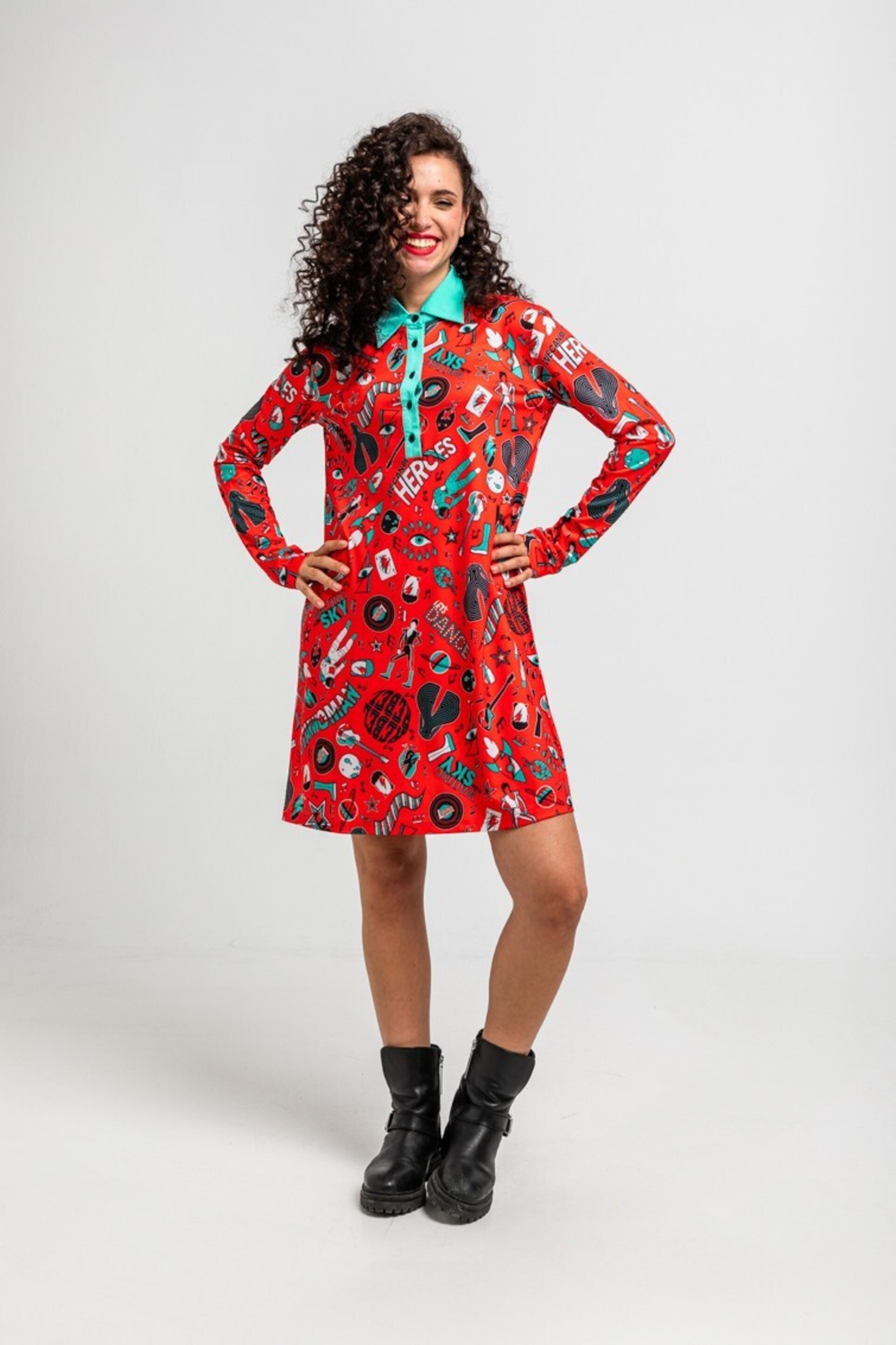 Vestido polo rojo de estampado Bowie de Lolina - 3