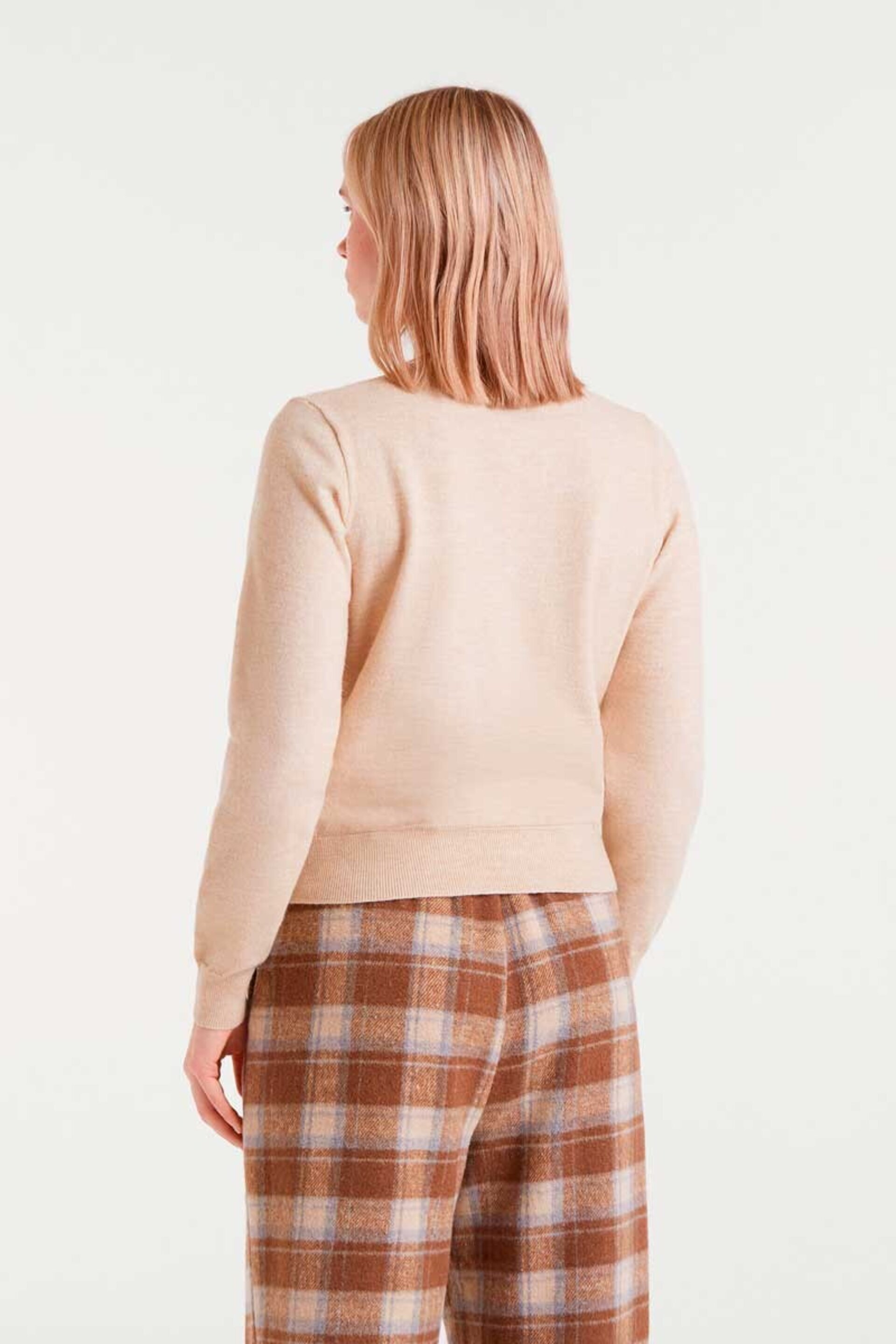 Cardigan punto fino con detalle floral beige compañía fantástica - 5