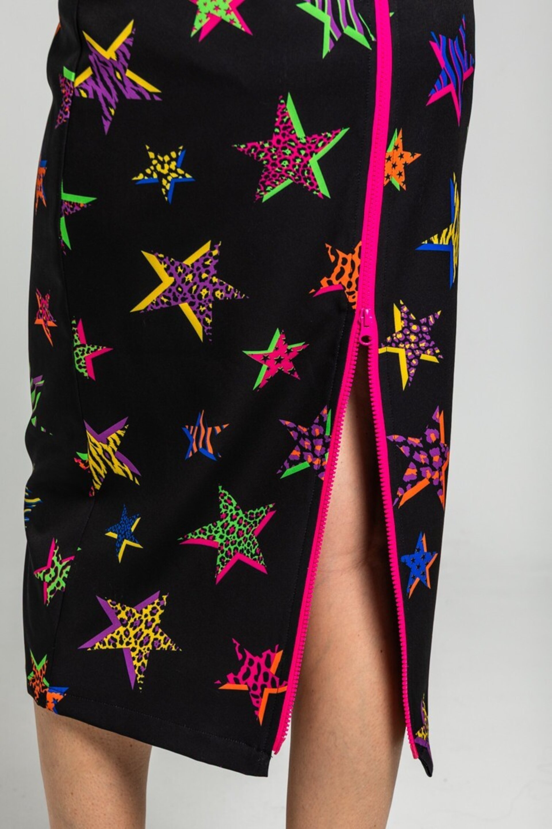 Falda tuvo cremallera espalda de estampado de estrellas con animal print de loli - 4