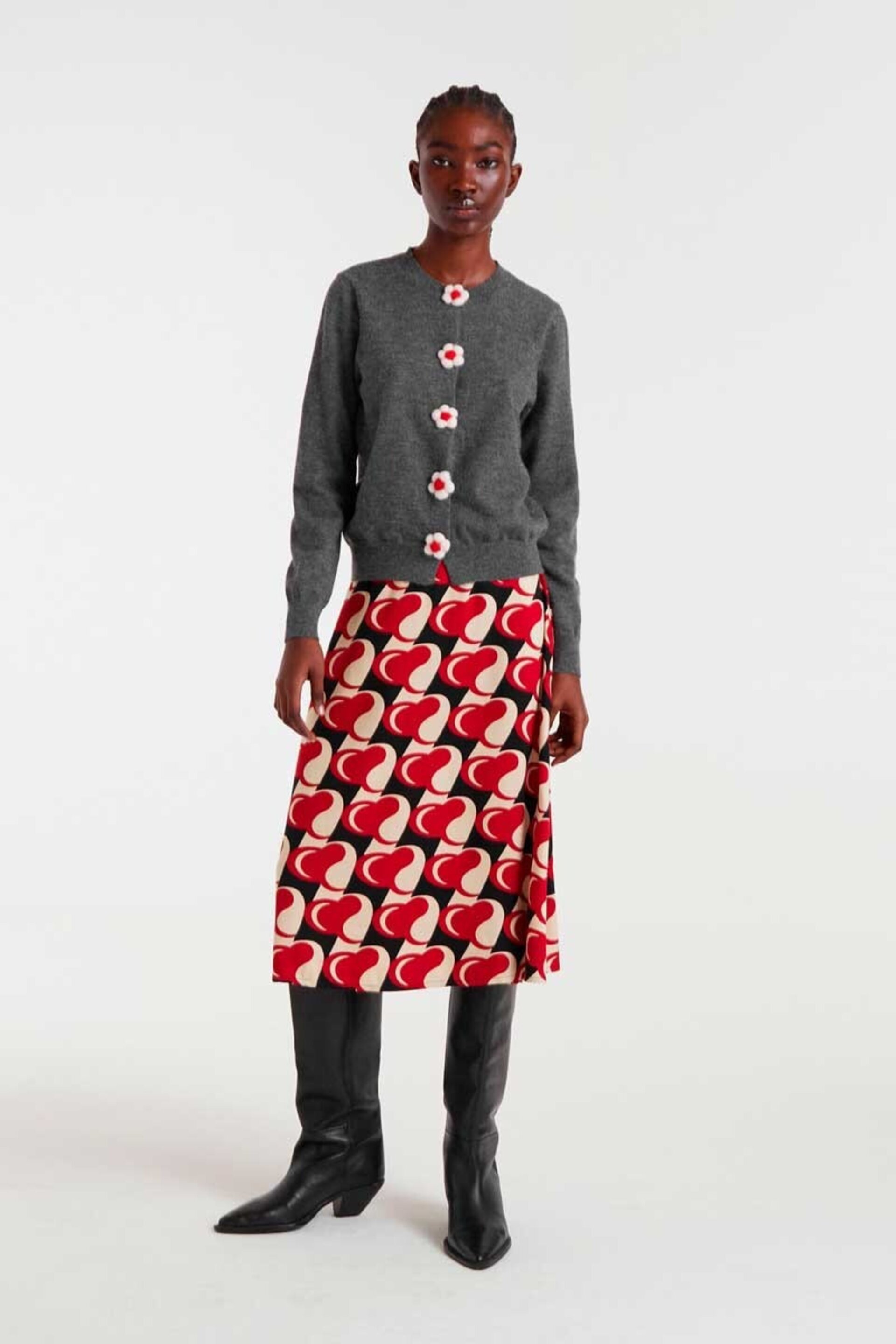 Cardigan punto fino con detalle floral gris compañía fantástica - 2