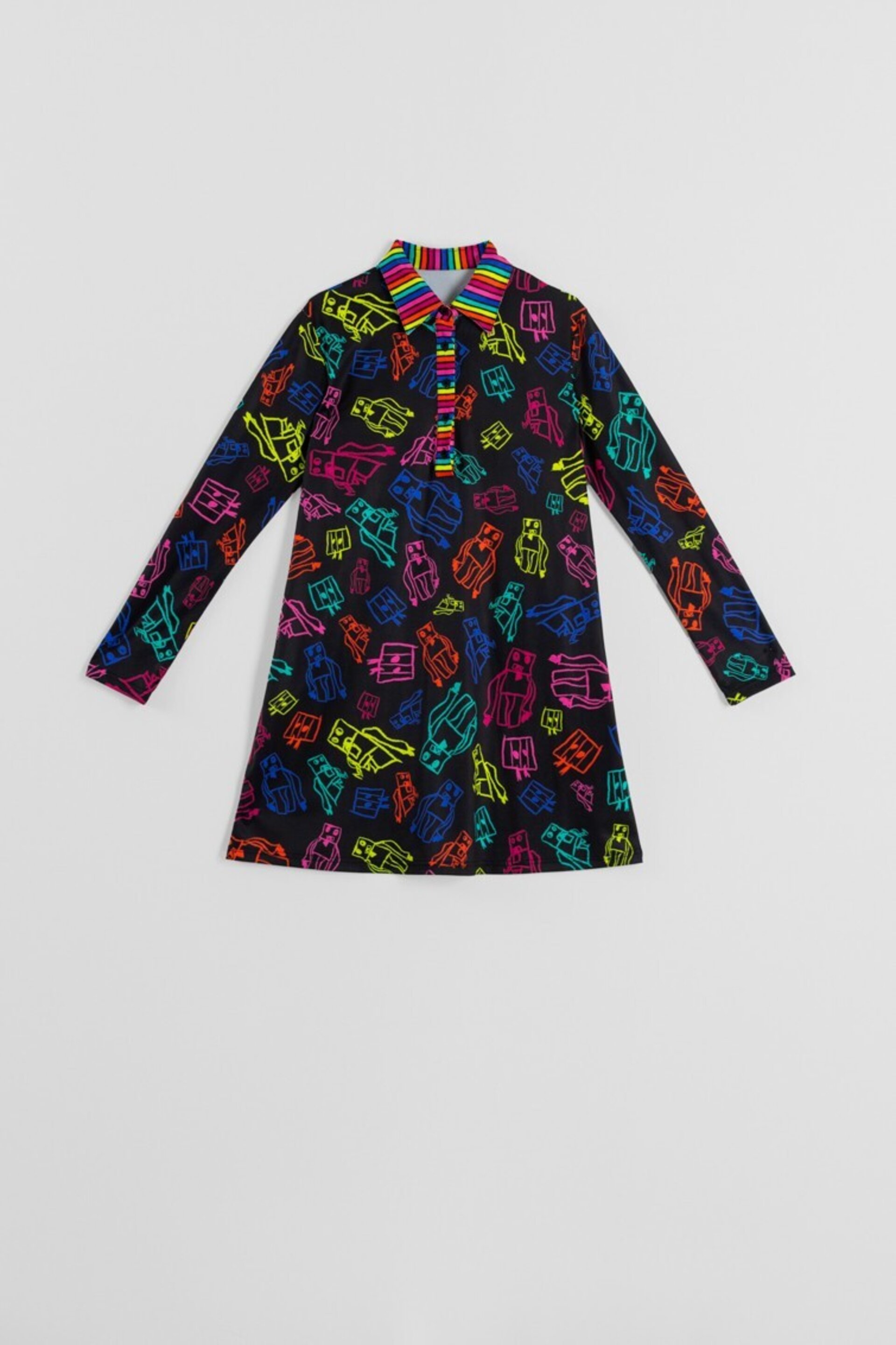 Vestido polo de garabatos de robots multicolor de Lolina - 6