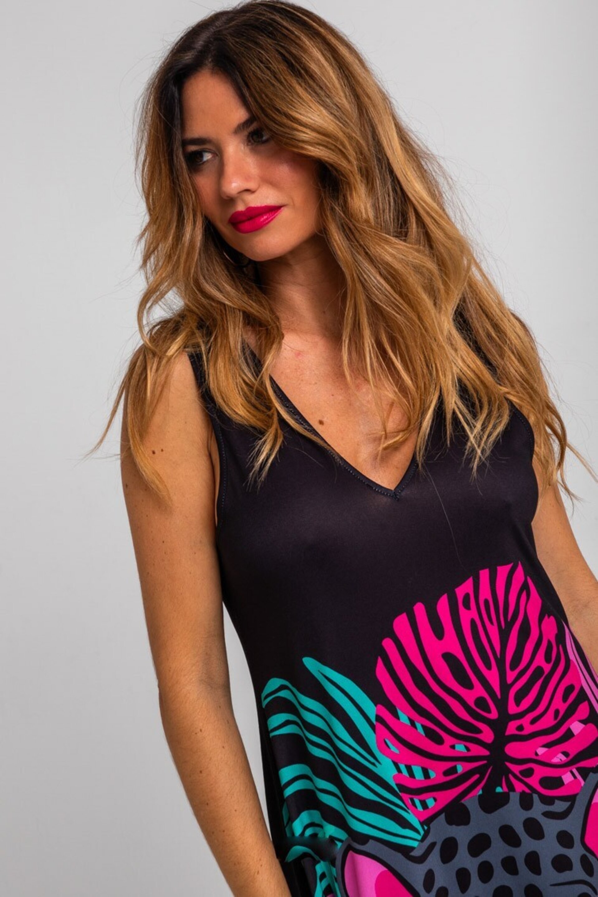 Vestido tirantes de hojas y panteras-nocturna lolina - 3