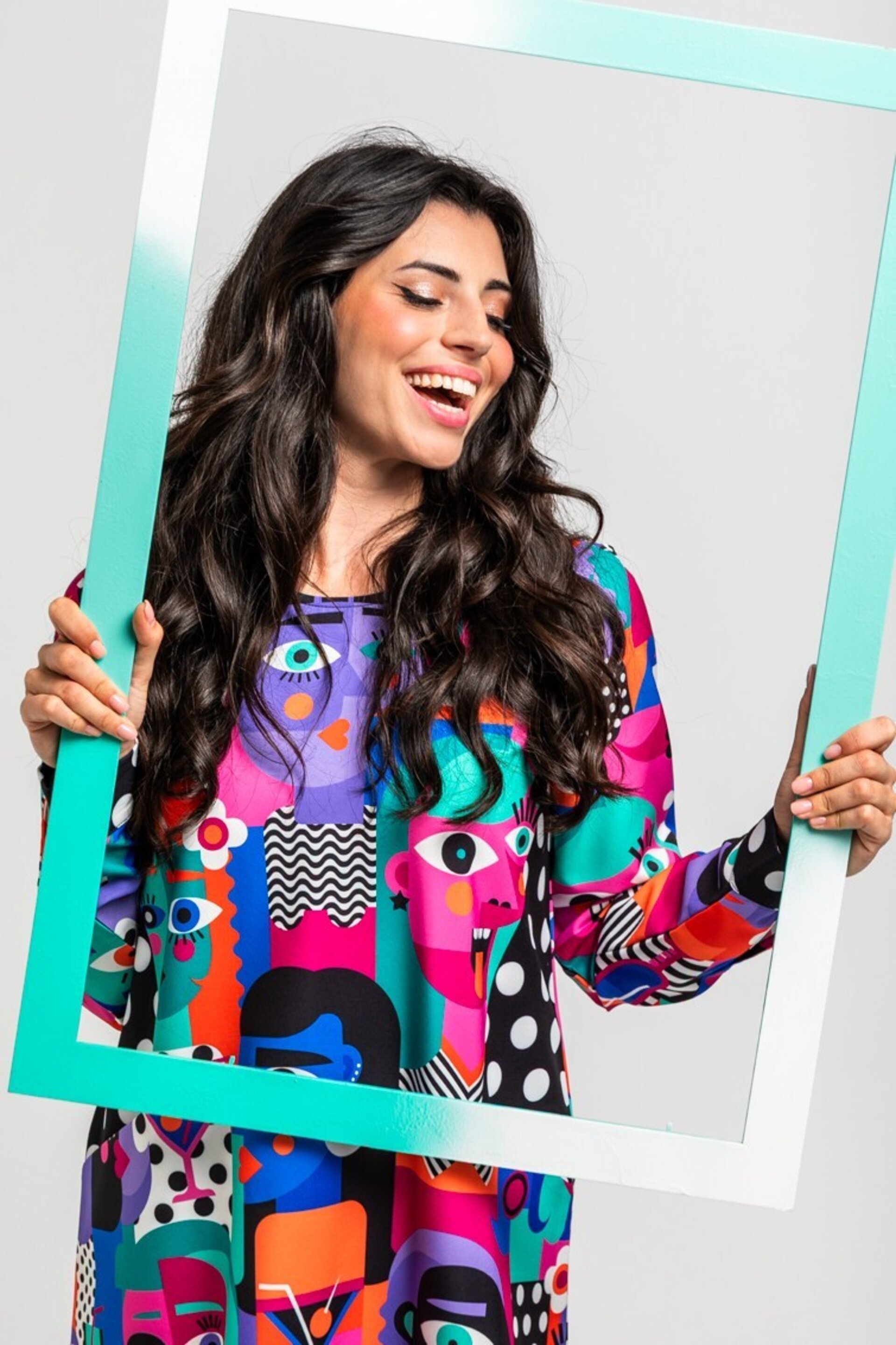 Vestido corte A bolsillos estampado geométrico caras Picasso imperfecta lolina - 1