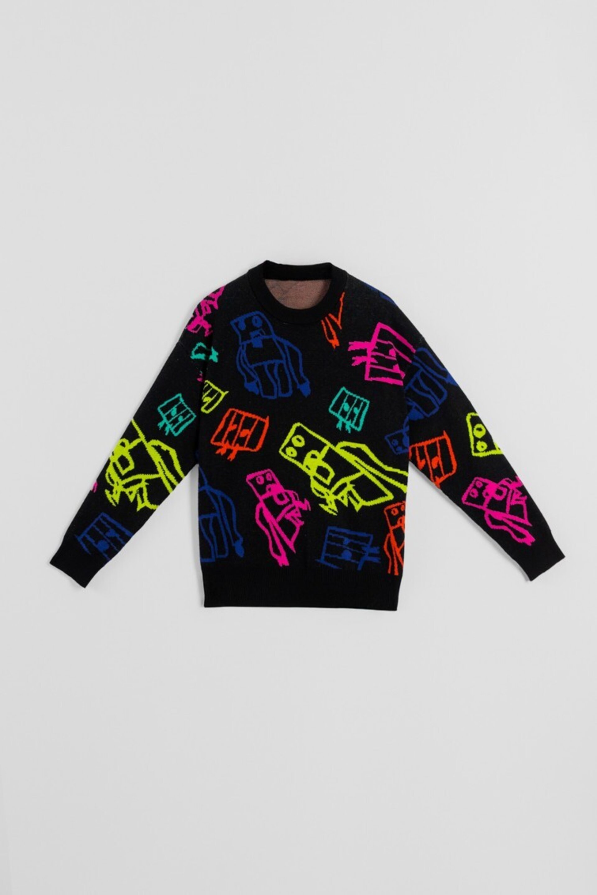 Suéter oversite de garabatos de robots multicolor de lolina - 5