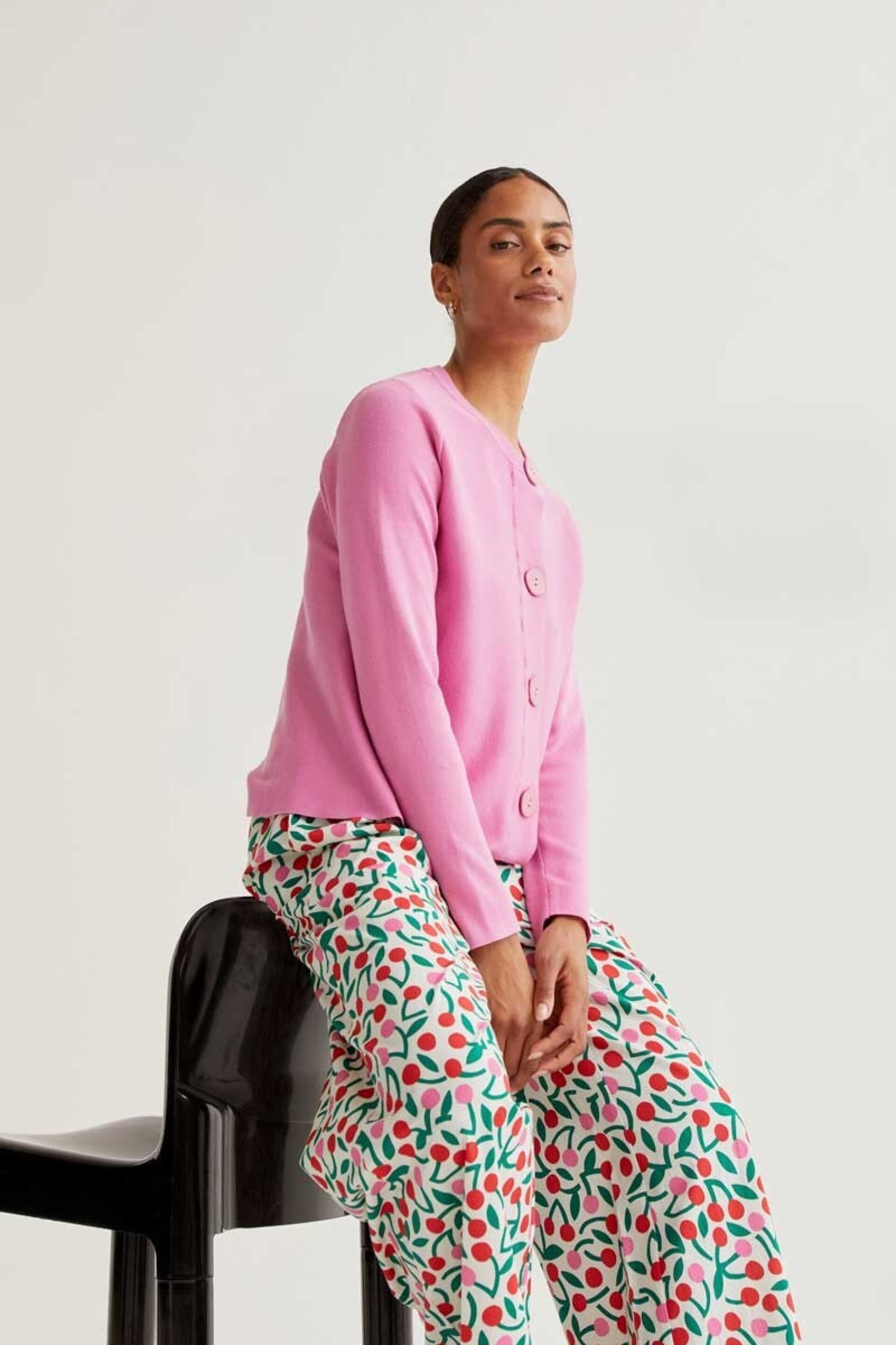 Cardigan punto Botones rosa corte A compañía fantástica - 4