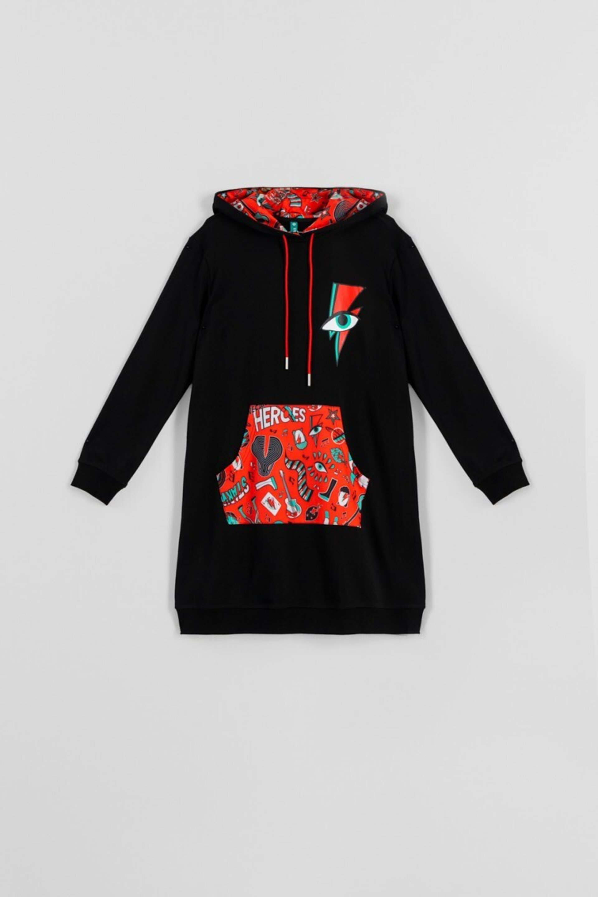 Vestido sudadera negro con estampado de Bowie con rayo y ojo de Lolina - 8