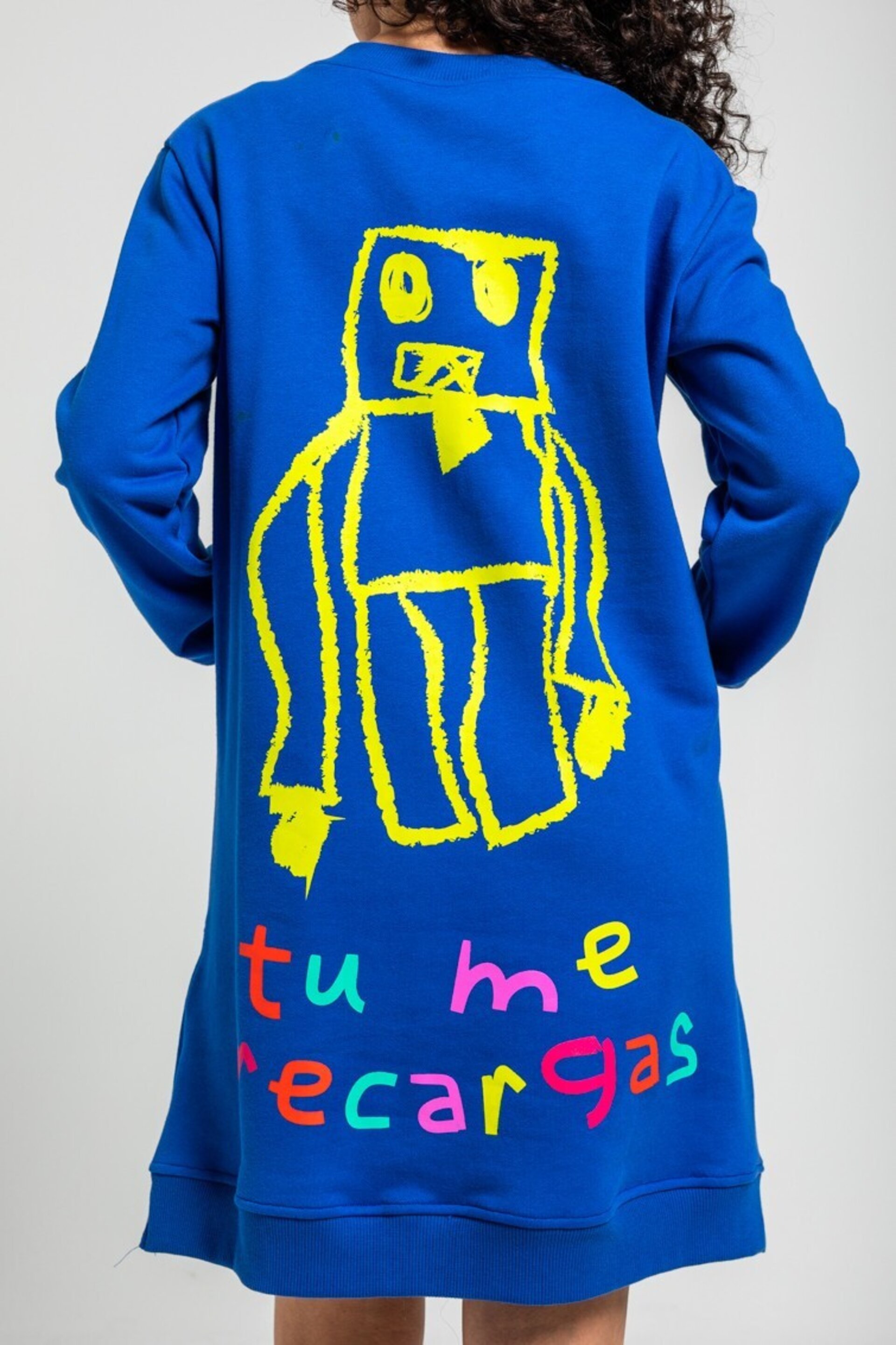 Vestido sudadera cremalleras de garabatos de robots multicolor de Lolina - 8