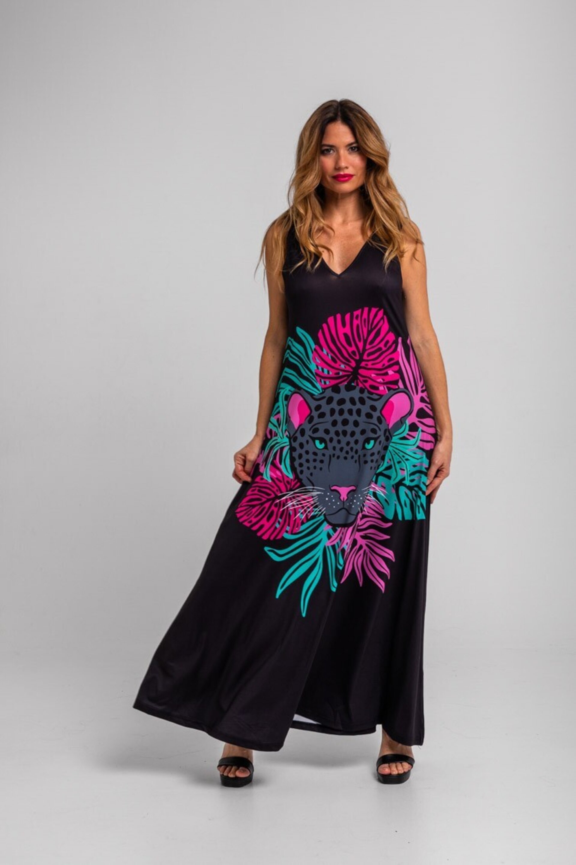 Vestido tirantes de hojas y panteras-nocturna lolina - 6