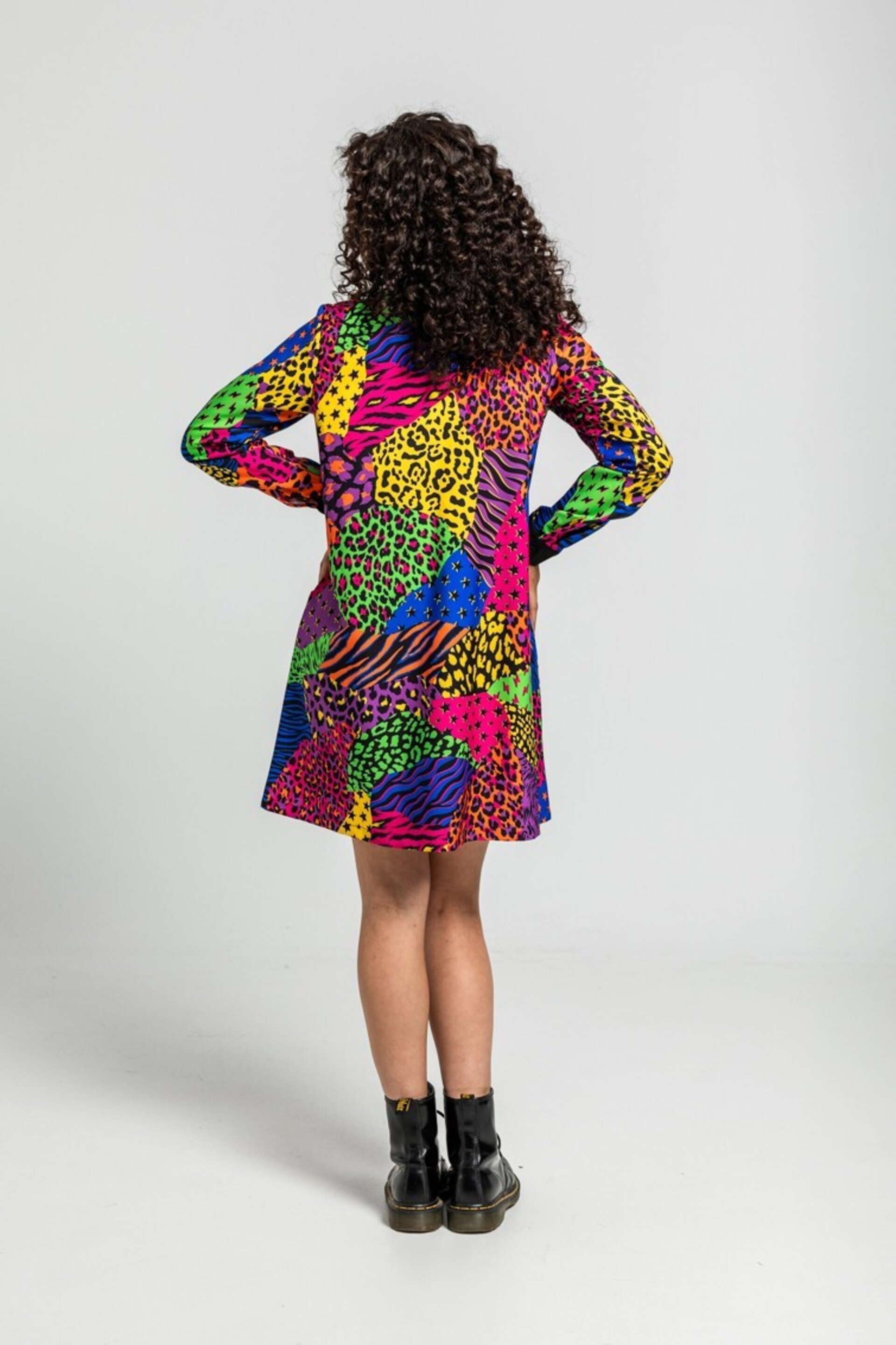 Vestido corte A bolsillos de estampado variado de animal print caótica de Lolina - 5