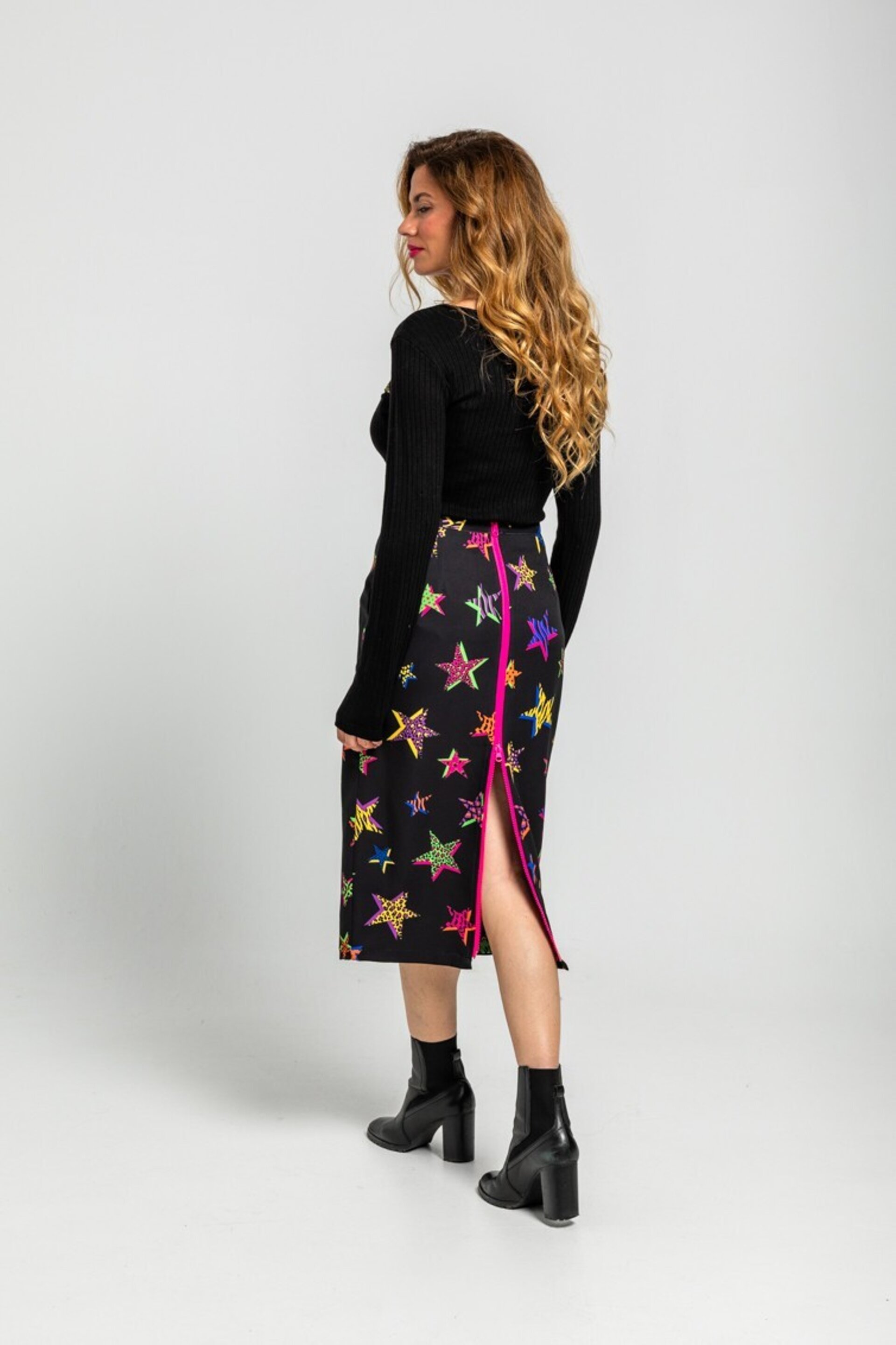 Falda tuvo cremallera espalda de estampado de estrellas con animal print de loli - 3