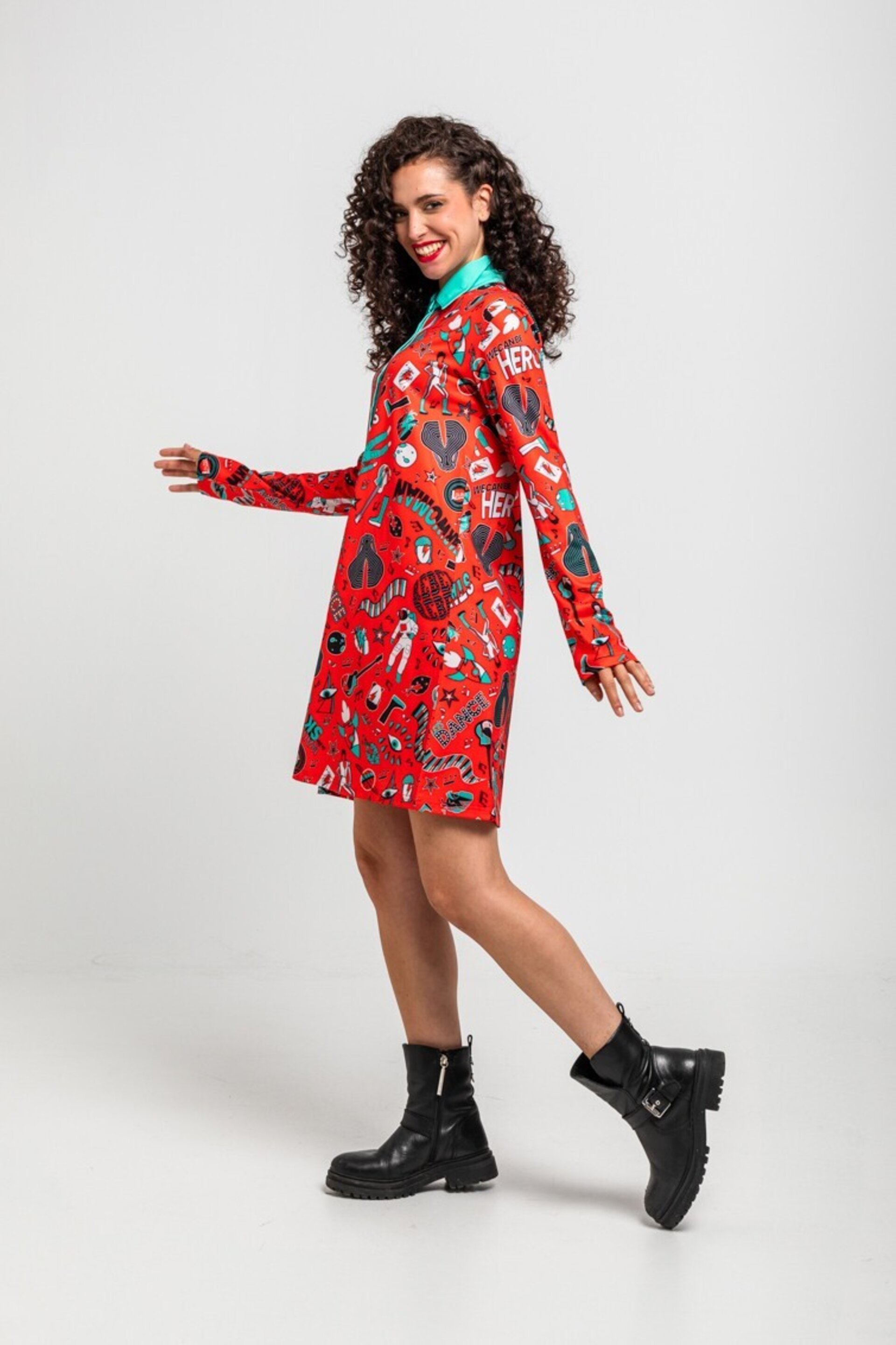 Vestido polo rojo de estampado Bowie de Lolina - 6