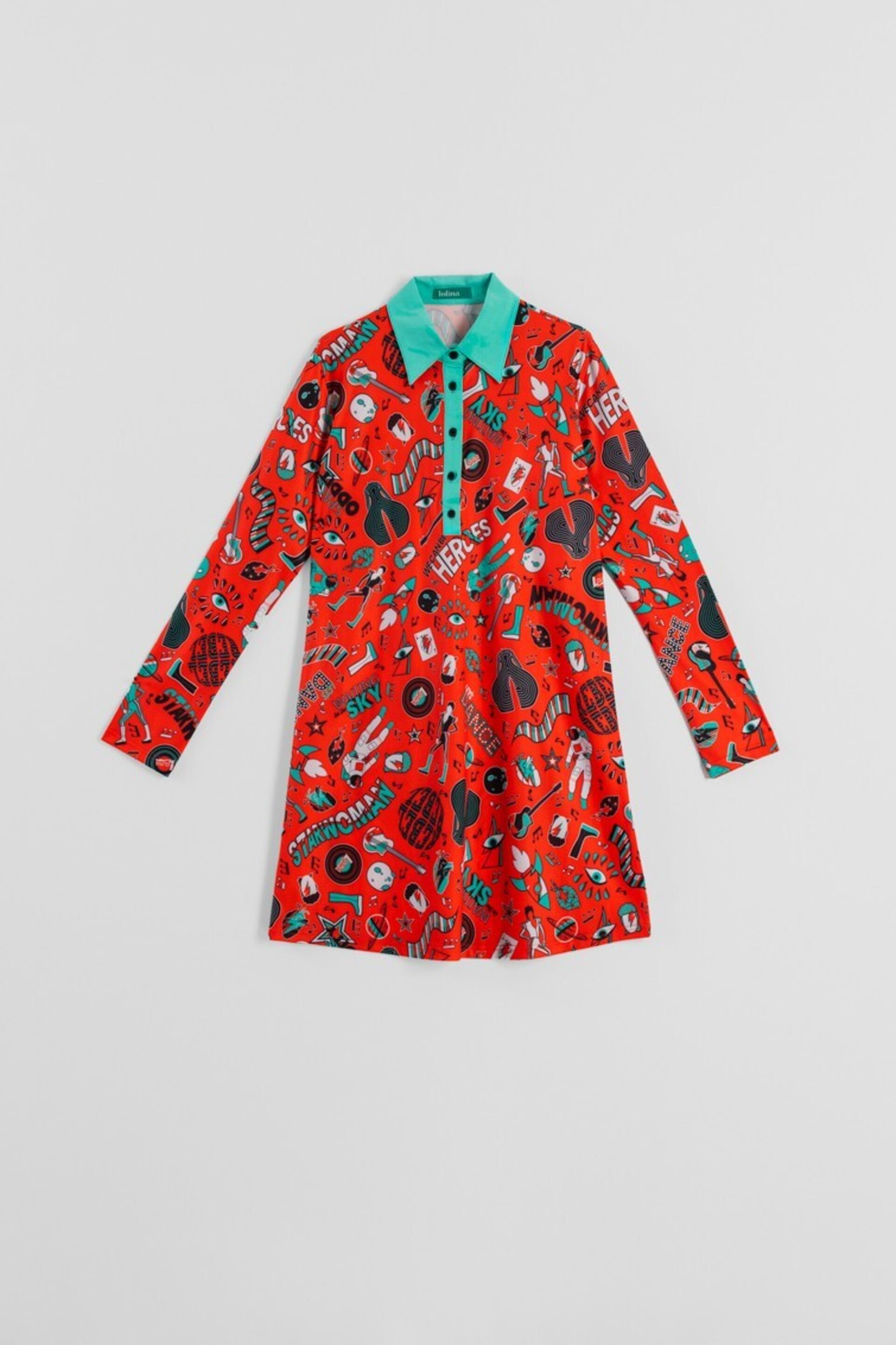 Vestido polo rojo de estampado Bowie de Lolina - 7