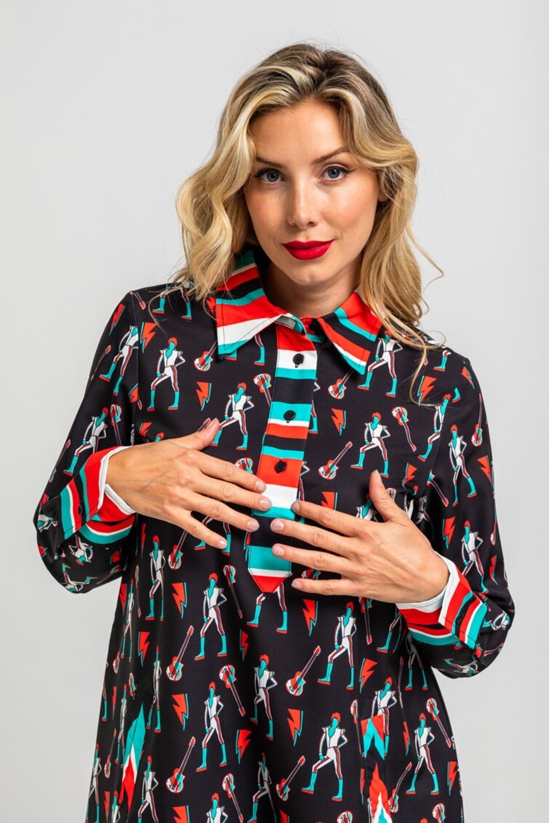 Vestido corte A de estampado de Bowie y rayos de Lolina - 2