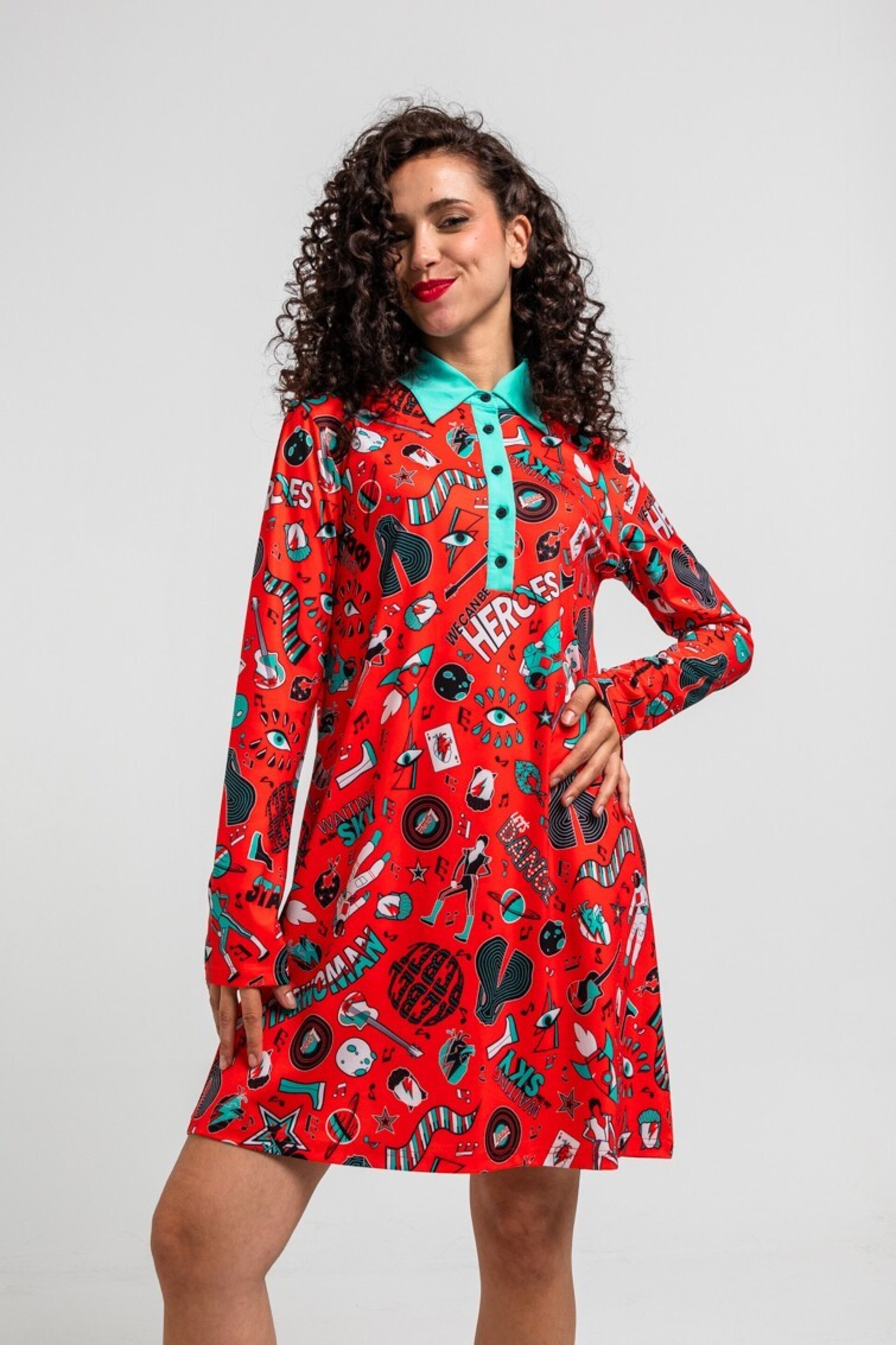 Vestido polo rojo de estampado Bowie de Lolina - 5