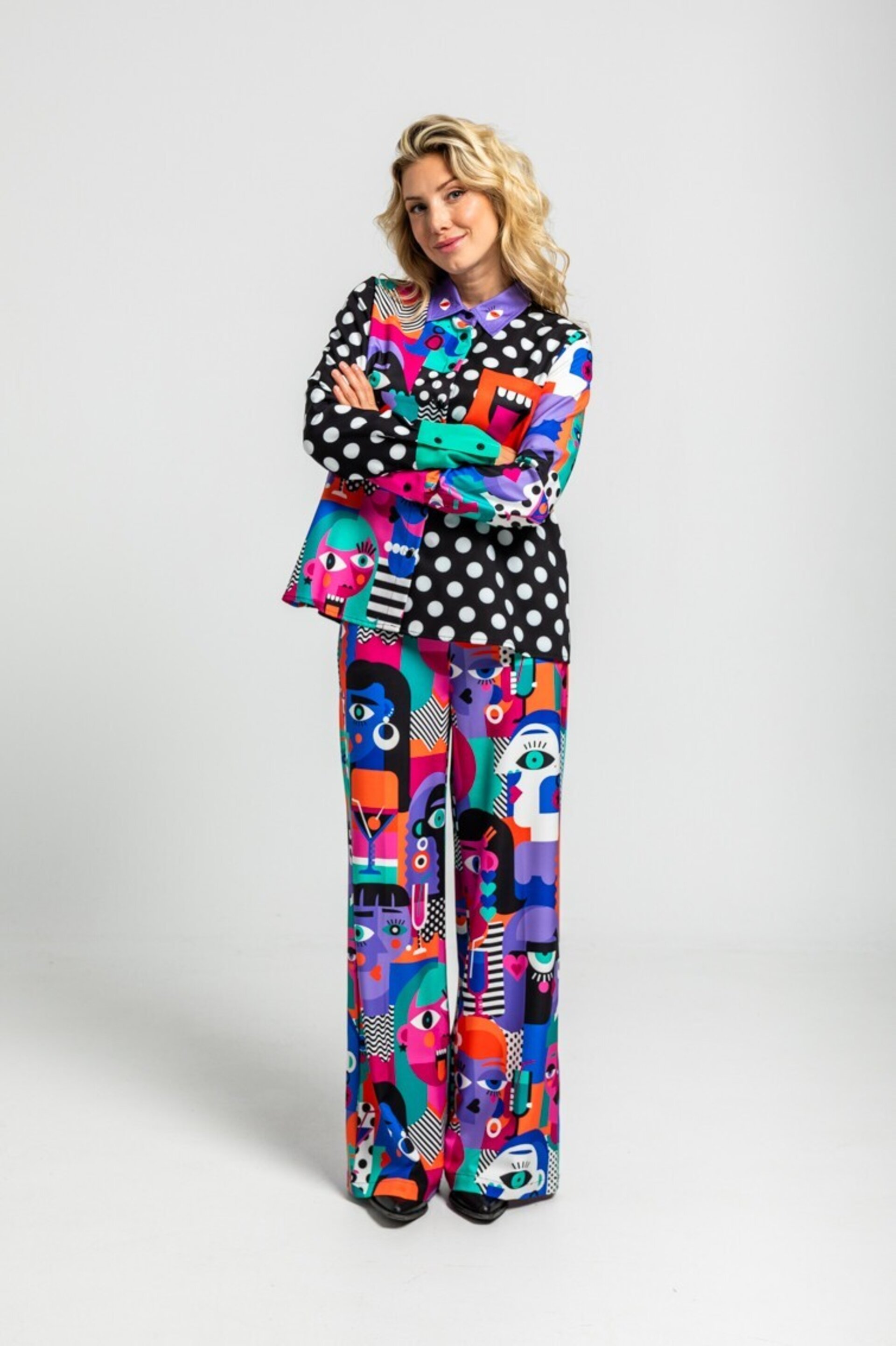 Camisa combinada de estampado geométrico caras Picasso de Lolina - 7