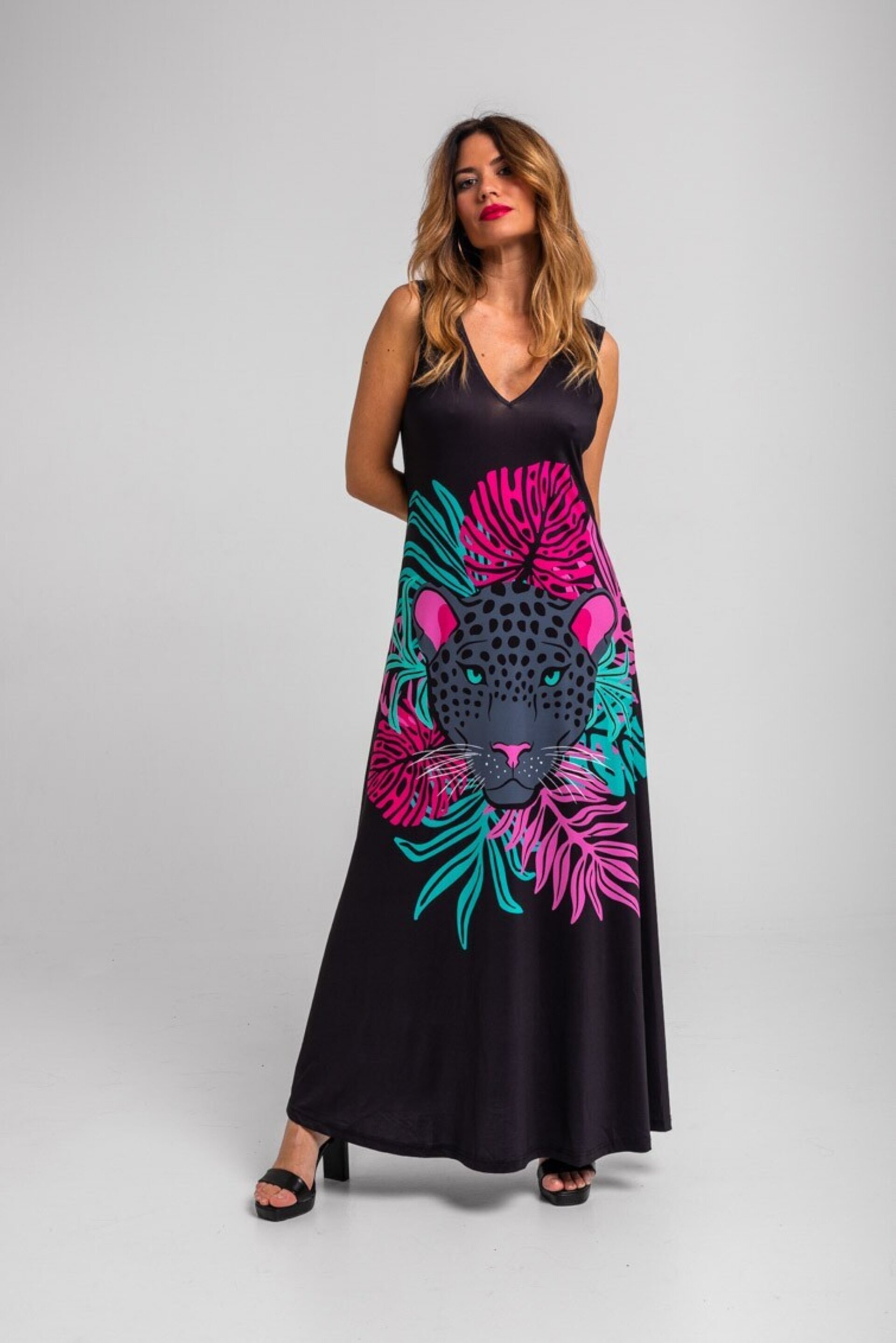 Vestido tirantes de hojas y panteras-nocturna lolina - 4