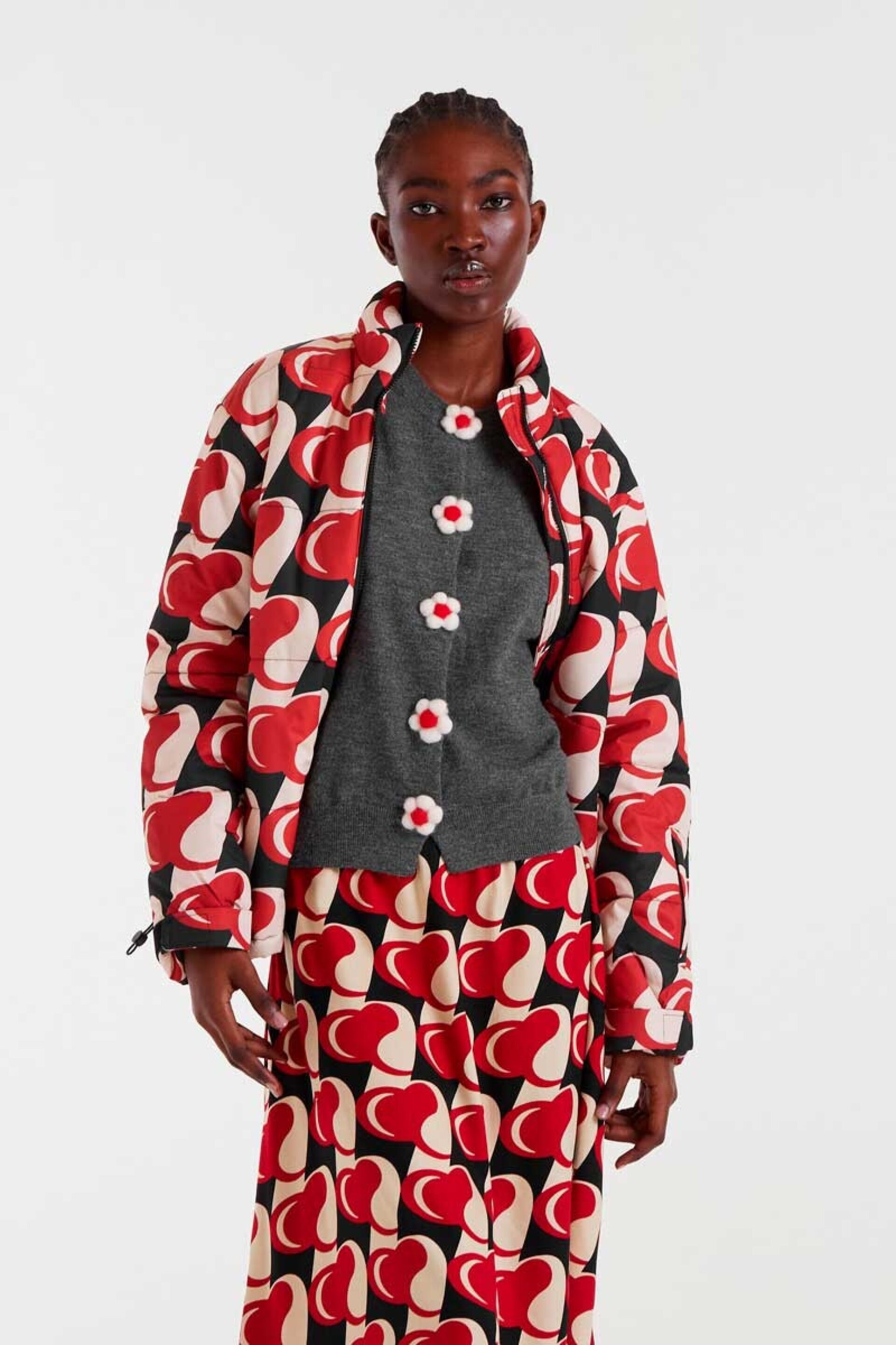 Cardigan punto fino con detalle floral gris compañía fantástica - 3