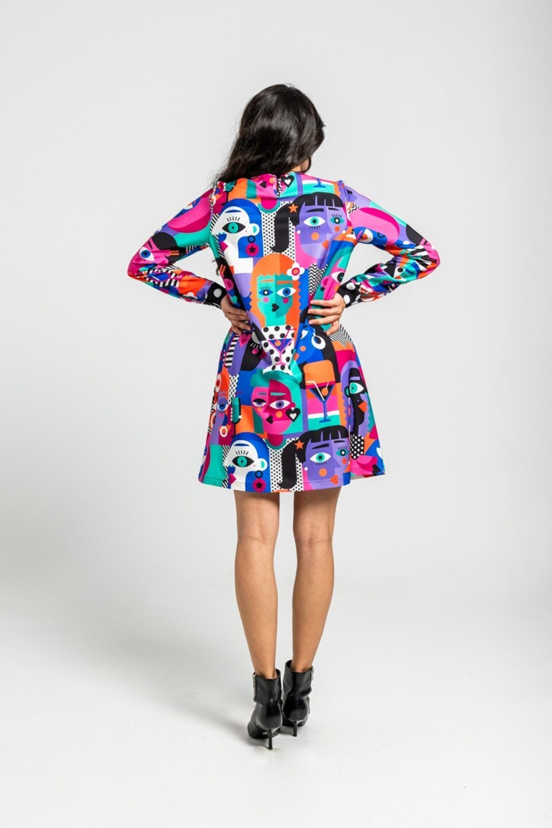 Vestido corte A bolsillos estampado geométrico caras Picasso imperfecta lolina - 4